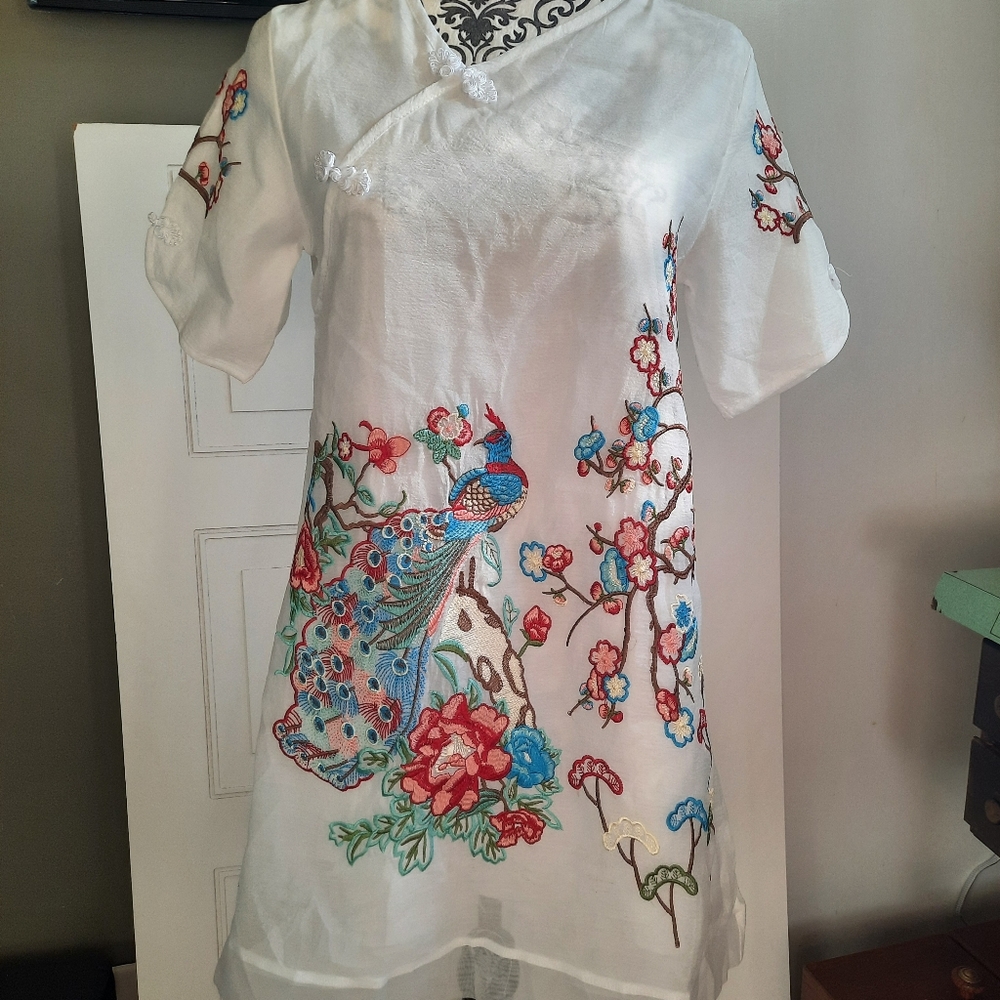 Embroidered White Chinoiserie Dress